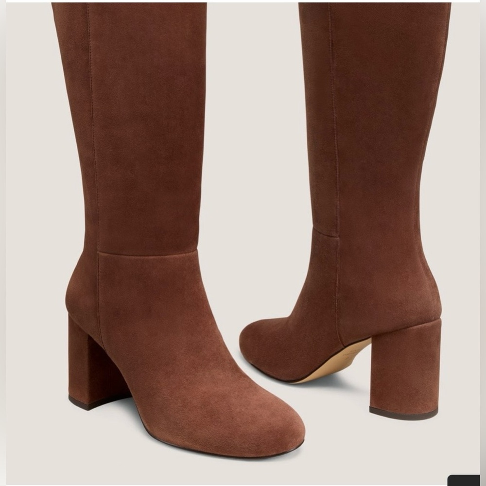 Brown Suede Block Heel Knee Boots
